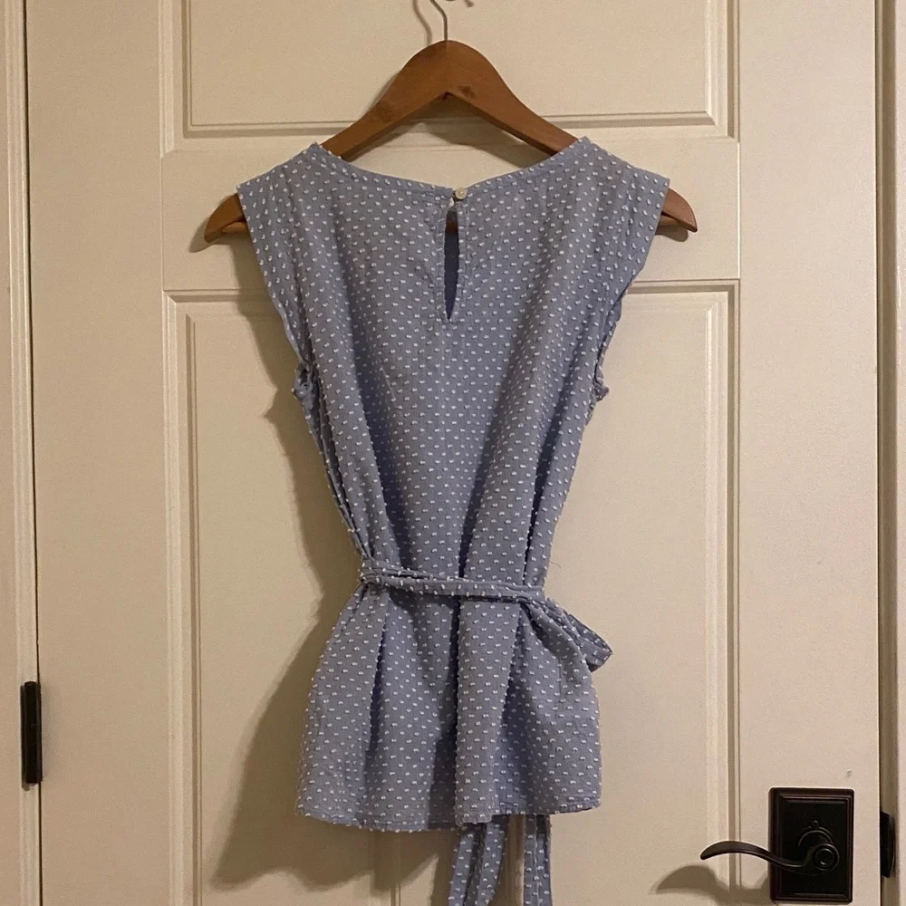 Loft Petites Blue Swiss Dot Sleeveless Blouse with Waist Tie Size XSP